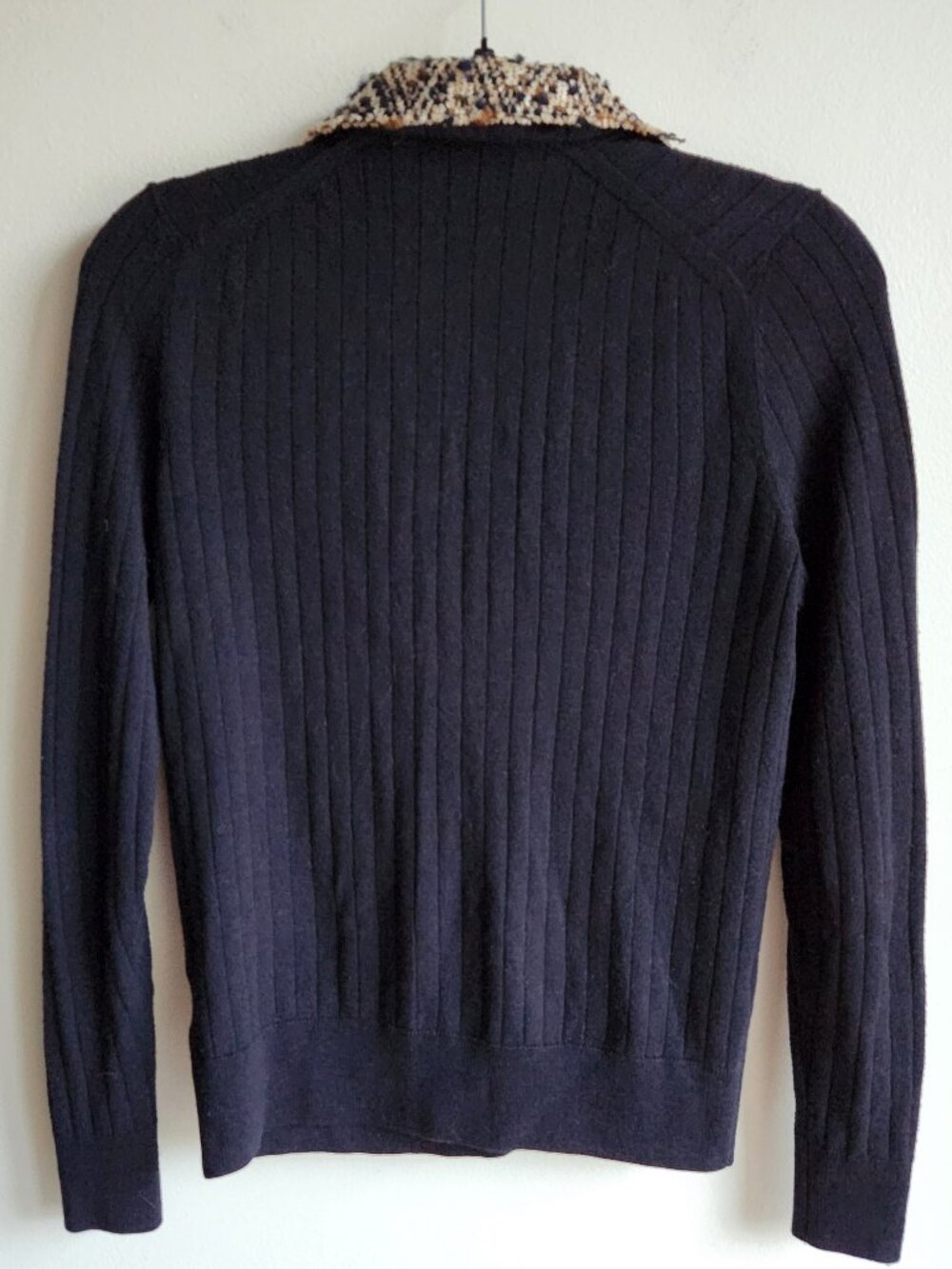 Tory Burch Navy Merino Wool & Tweed Long Sleeve Sweater - M - Picture 2 of 8